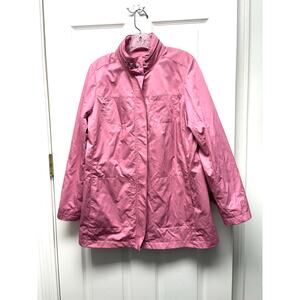 J.Jill Pink Windbreaker Full Zip Hood Stored in Collar Women’s Size M Minimalist